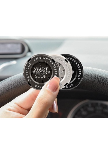 Seametal Çinko Alaşımı Araba Motoru Çalıştırma Durdurma Anahtarı Düğme Kapağı Dekoratif Kapak Basmalı Düğme Kapağı Siyah