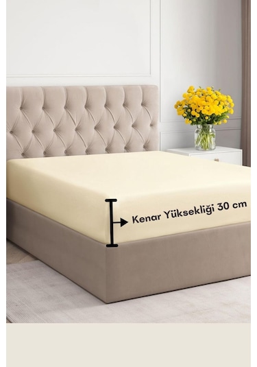 Krem Renkli %100 Pamuklu Penye Kumaş Fitted Lastikli Çarşaf