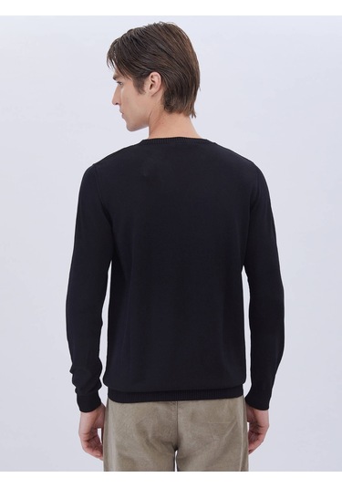 Kip Siyah Bisiklet Yaka Düz Örgü Triko Çok Renkli