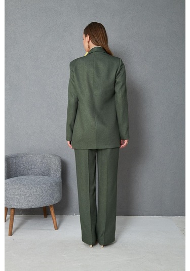 Kare Düğmeli Yünefekt Takım Haki Haki