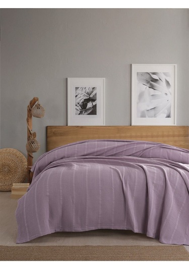 Çift Kişilik Waffle Pike 210x230cm, %100 Pamuk, Petekli Pike Lila