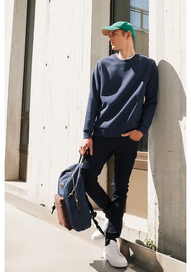 George Henry Standart Fit Normal Kesim Pamuklu Bisiklet Yaka Sweatshirt Lacivert