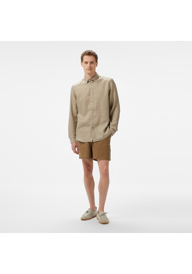 Nautica Erkek Bej Classic Fit Keten Gömlek Düz W55101t Bej