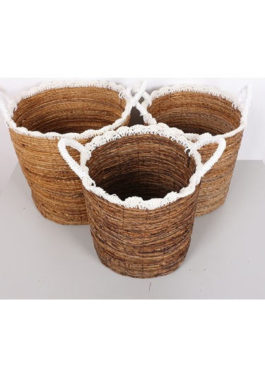 Trabzon 37x40x48 Cm. Doğal Abaka El Yapımı Sepet L - Bej