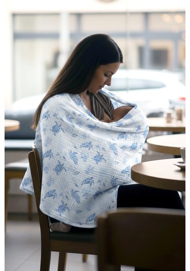 Caretta %100 Pamuk 2 Katlı Müslin Balenli Baskılı Emzirme Önlüğü - Ztcaretta