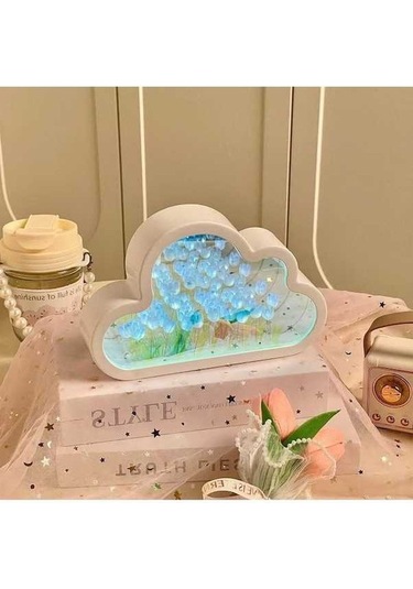 Ulzyvf 20 Lale İle Mor Işıklı Dıy Çiçek Aynası - Romantik Gece Lambası Mavi Mavi