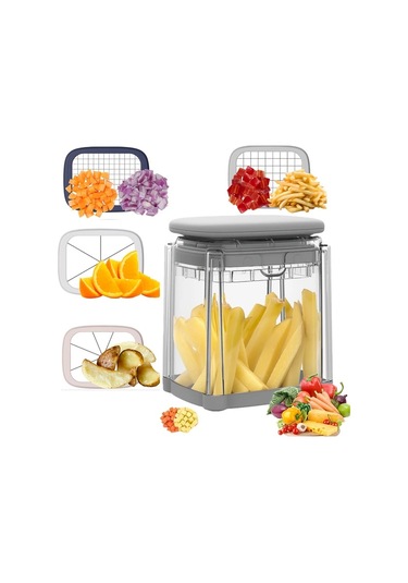 Dashanshop 1 Takım 4 Dilimli Grey Sebze Doğrayıcı - Paslanmaz Çelik Bıçaklı Mutfak Aleti Patates Soğan Meyve Sebze Kesme Ev Yemekleri İçin 1 Parça