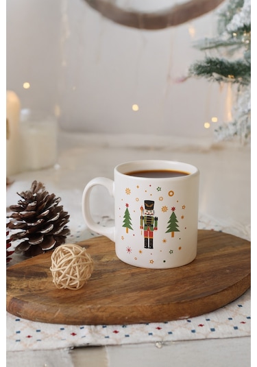 Keramika New Year Kurşun Asker Ağaç Kupa 10 Cm Beyaz