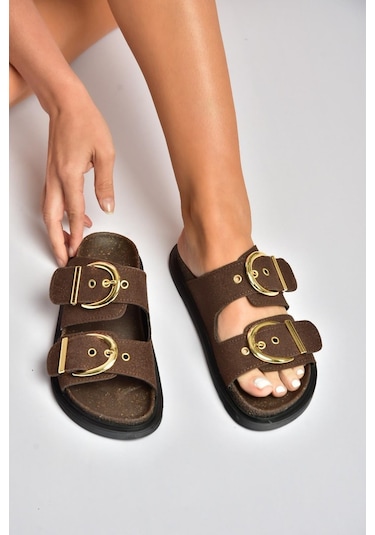 Fox Shoes U267732702 Kahverengi Süet Kadın Terlik