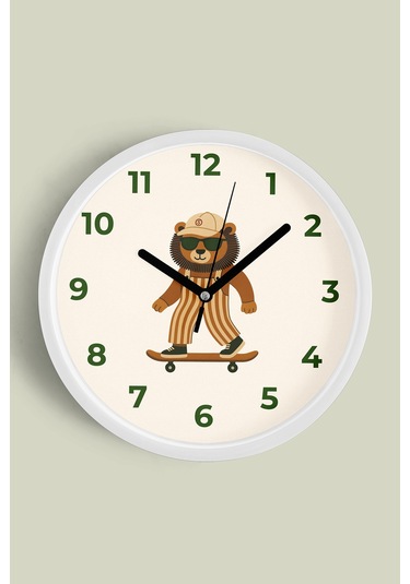 Kaykay Yapan Köpek Tasarımı Modern Duvar Saati - Çocuk Odası Duvar Saati - 42cm - Önü Camlı Beyaz