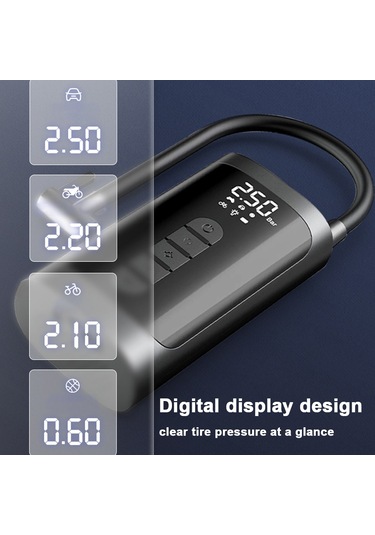 Vkemall Kompakt Kablosuz Akıllı Araç Lastik Pompa, 4 Modlu Çok Fonksiyonlu, Dijital Gösterge, Motosiklet Bisiklet Toplar İçin