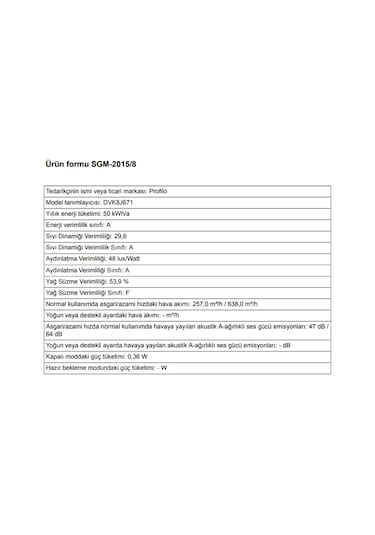 Profilo DVK8J671 Cam Yüzey Duvar Tipi Davlumbaz
