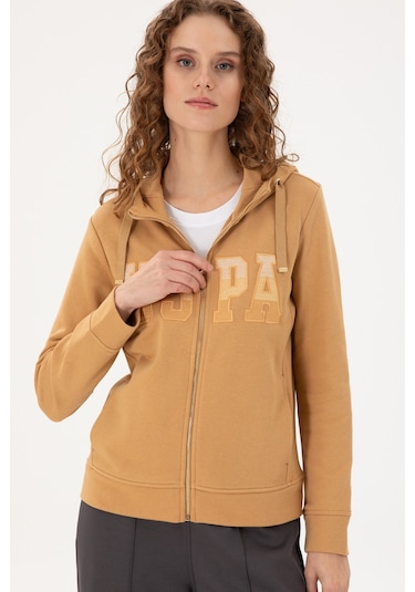 U.S. Polo Assn. Kadın Camel Basic Kapüşonlu Sweatshirt 50289540-VR015