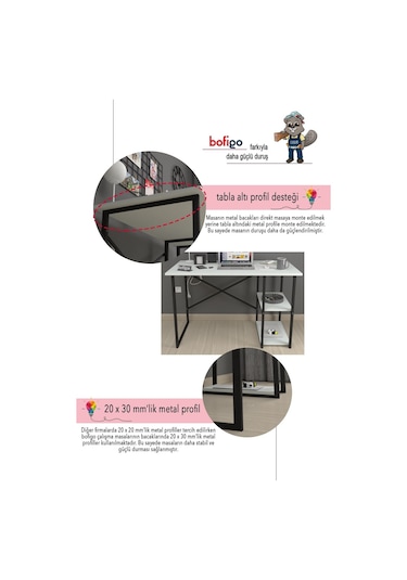 Bofigo 2 Raflı Çalışma Bilgisayar Masası 60 x 120 CM Beyaz