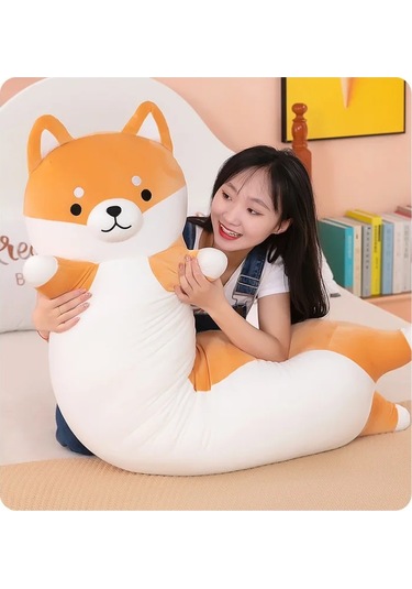 Yeni Uzun Husky Turuncu Sevimli Köpek Yastık Peluş Oyuncak Bebek Ekru