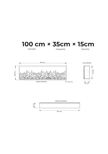 Arif Şömine Dekoratif Elektrikli Yapay Şömine - 100x35x15 Cm - Farklı Renk Modları, Kumandalı, Bluetooth
