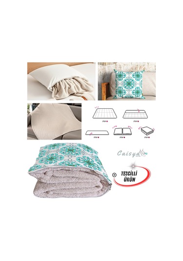 Aqua Vintage Modern Desen Tv Battaniyeli Opsiyonel Dekoratif Yastık Kırlent 2 İn 1 Battaniye Çok Renkli