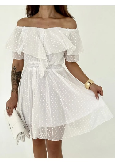 Ylook Yazlık Puantiyeli Elbise 395934925 Beyaz