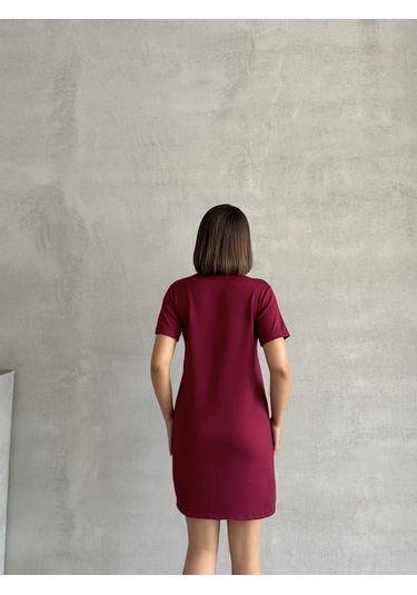 Kadın Bisiklet Yaka Soft Touch Elbise Bordo