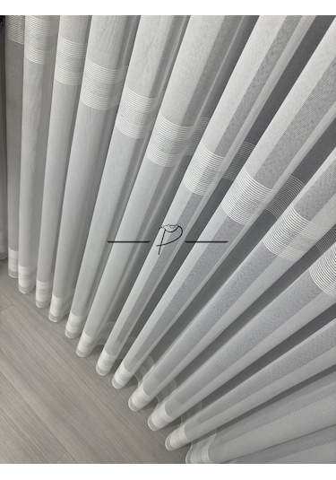 Tül Perde Bantlı Şerit Anotella Desen Lüx Armür 3 Farklı Renk Seçeneği Ekru-gümüş Şerit Çok Renkli