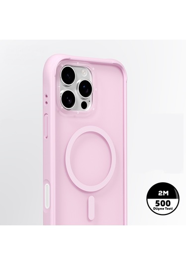 İphone 16 Pro Uyumlu Kılıf M-safe Şarj Özellikli Youngkit Macaroon Serisi Kapak Pembe