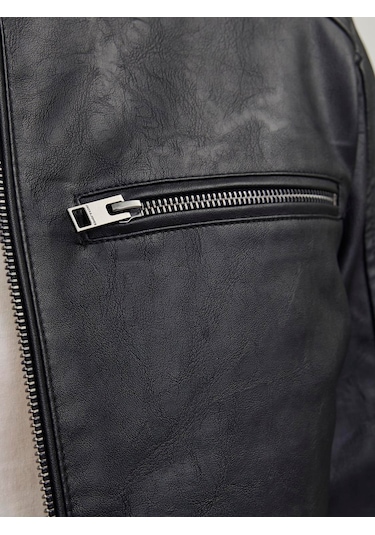 Jack Jones Erkek Siyah Renk Bıker Deri Ceket 12261196 Siyah