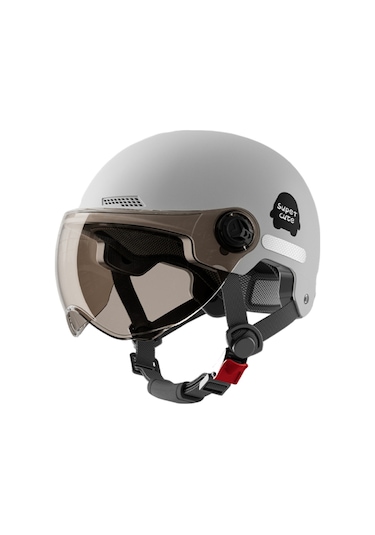 Samdoo Unisex Motorcycle Yarım Kask, Gri Renk, Kısa Çay Camlı, Güvenlik Ve Konfor İçin İdeal