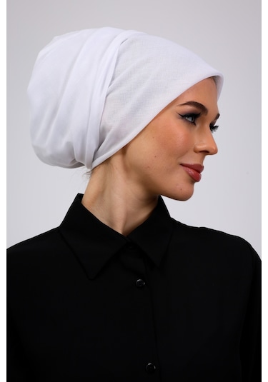 İç Başörtüsü %100 Pamuklu Beyaz Tülbent - Kenarları Oyalı 90x90 Cm Kadın Tesettür Yazma Başörtü Beyaz