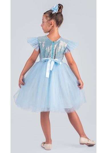 Tüllü Kız Çocuk Kpl Elbise Mnk0526 Mavi