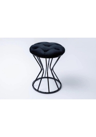 Metal Ayaklı Lüks Puf Tabure Kara Inci Pembe