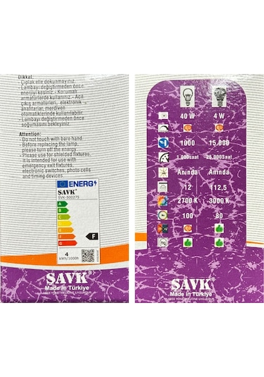 Şavk 4w 40w 3000k Sarı Işık E27 Duylu Led Top Ampul 10 Adet