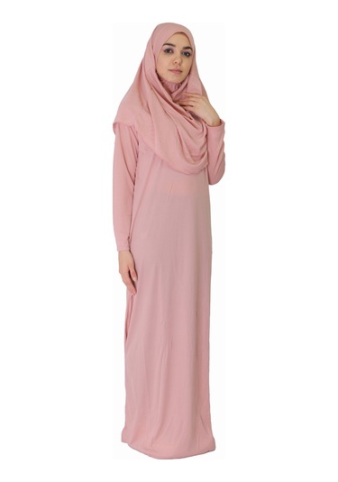 Pudra Fermuarsız Namaz Elbisesi Pudra