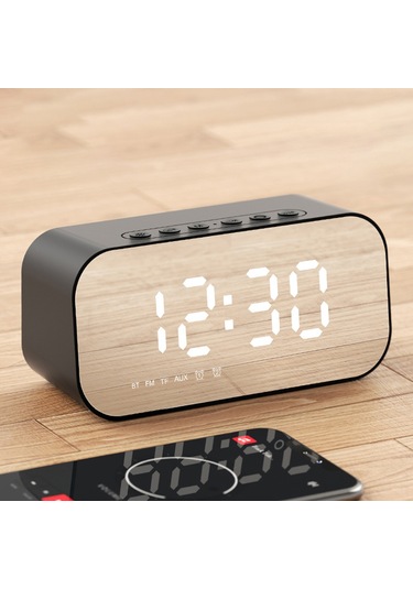 Xindoker Siyah Bluetooth Hoparlör: Minı Alarm Saati, Ayna Ekranlı, 3w Güç, 10m Mesafe, Modern Tasarım