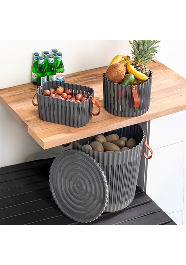 Porsima 4314 Antrasit 3'lü Sepet Seti Banyo Mutfak Organizeri