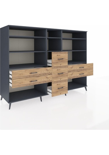 Kronos Dolap 8 Raflı 7 Çekmeceli 220x59x163 Antrasit-antrasit/ça Antrasit-antrasit/çam