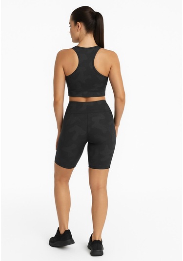 Kadın Siyah Crop Şort Kamuflaj Desenli Takım Baskı Detaylı B2089-d742-1 Siyah - Kamuflaj