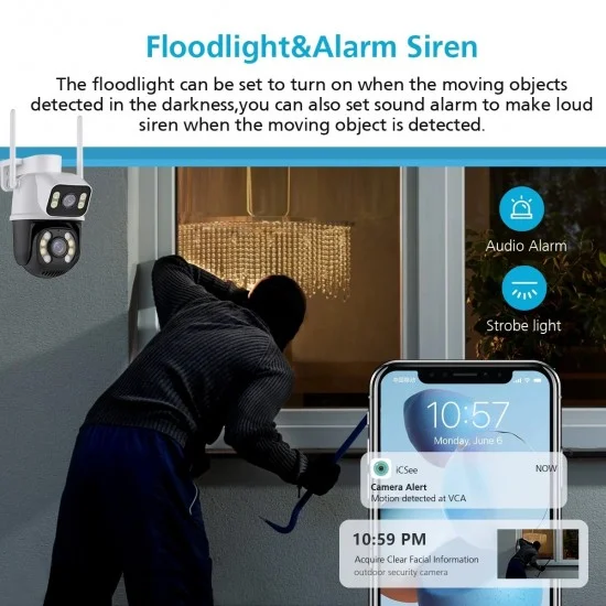 Çift Lens Wifi Ptz Kamera Otomatik Takip, Aı İnsan Algılama, Dijital Zoom,dış Mekan,360 Pan/tilt Beyaz