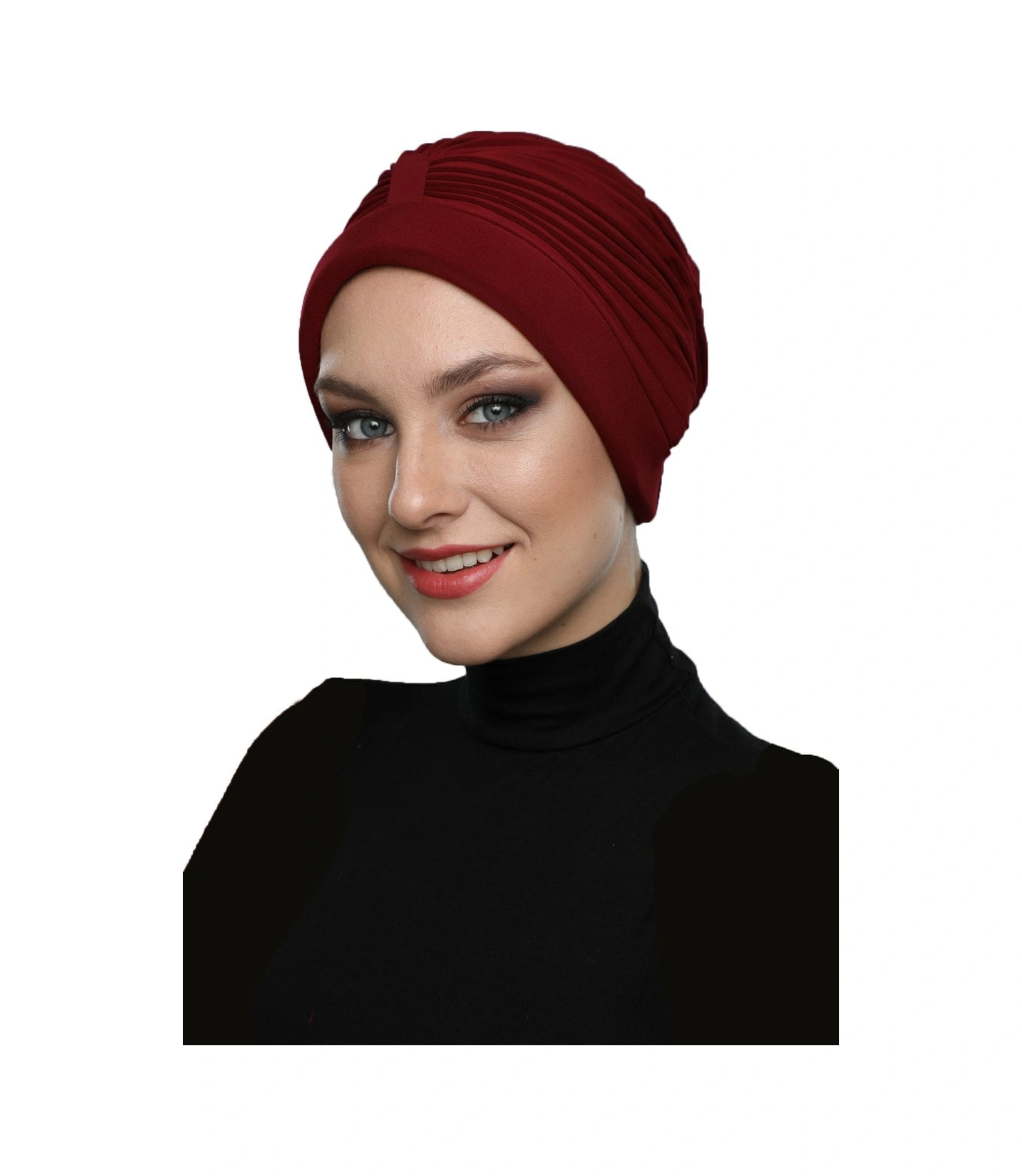 Bantlı Ön Ve Ensesi Bantlı Nervürlü Bordo Süngerli Hazır Türban Tesettür Bone Havuz Bonesi Bordo