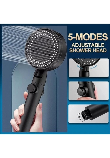 Pazly Modlu Çok İşlevli Yüksek Basınçlı Duş Başlığı, Açma/kapama Düğmeli, Su Tasarruflu, Kolay Kurulum Siyah-c Siyah