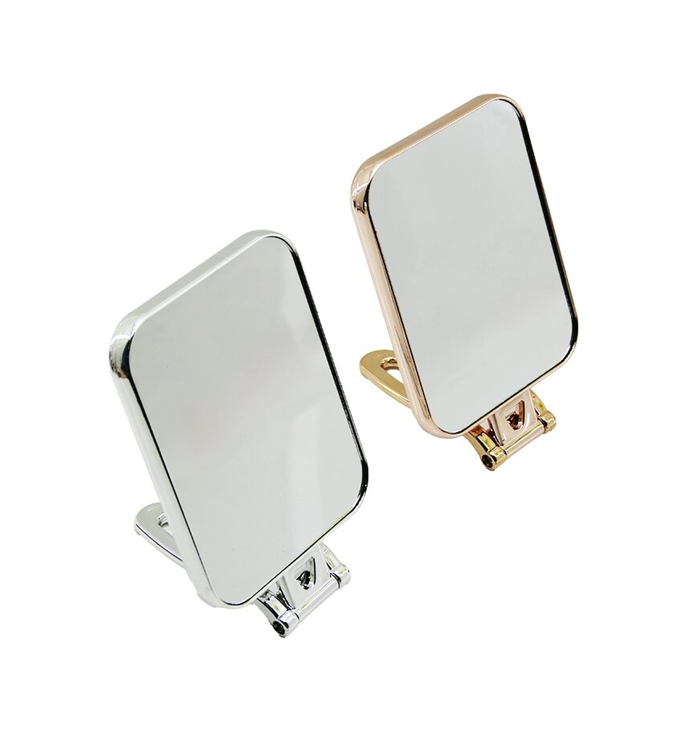 Dikdörtgen 15x11.5cm Makyaj Aynası Çift Taraflı Bronz - Gümüş Pls.çerçeve Katlanır Ayaklı 4741 Gri - Gümüş