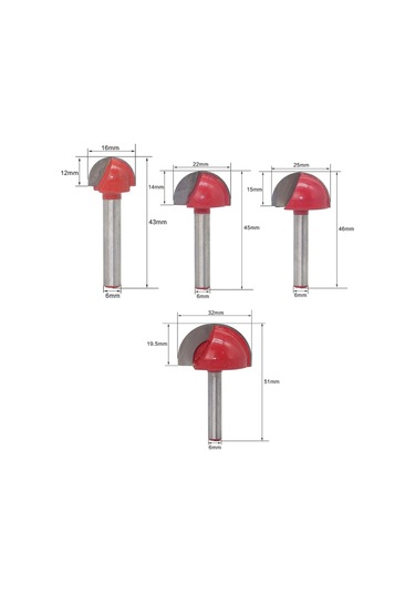 Sones 4 Adet/takım 16-32mm 6 Saplı Dantel Yuvarlak Kesici Ağaç İşleme Kabartma Freze Kesici