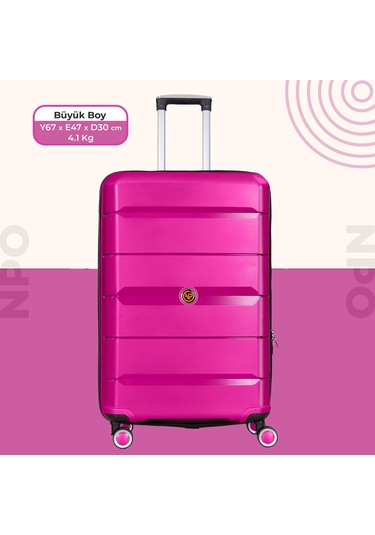 Npo Diamond Pp Polipropilen Büyük Boy Kırılmaz Valiz - Fuşya