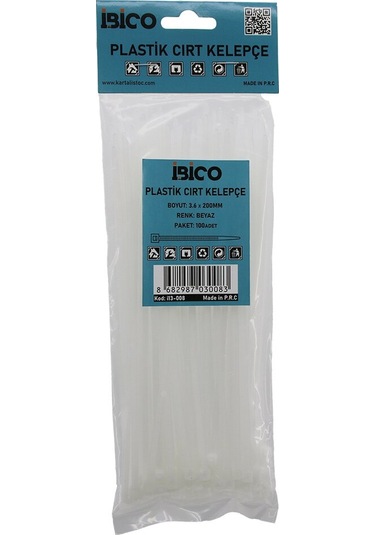 Beyaz 3.6x200mm Plastik Cırt Kelepçe 100pcs 5131