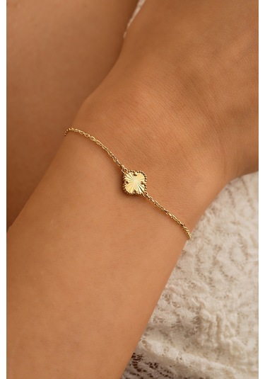 Sefa Gold 14 Ayar Altın Yonca Bileklik Sarı - Beyaz Altın