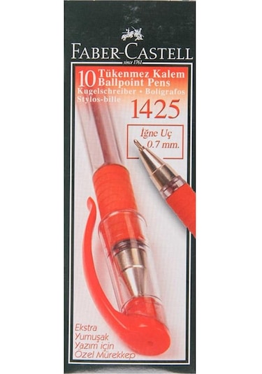 Faber Castell 1425 Tükenmez Kalem 0.7 MM Iğne Uçlu Kırmızı 10'lu