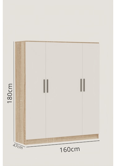 Ae-1059 Milano Beyaz Sonomo 4 Kapaklı Gardırop 11 Raflı 2 Askılık
