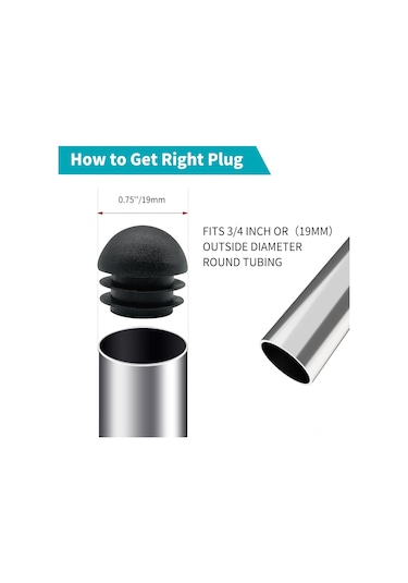 Neevoyu 30 Adet Plastik Tüp Uç Kapakları, 19 Mm Baş Çapı, 3/4 İnç Mutfak Metal Sandalye Ve Bahçe Mobilyası Kayma Koruması Siyah Uç Kapağı Seti