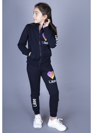 Toontoy Kız Çocuk Likee Baskılı Takım Lacivert