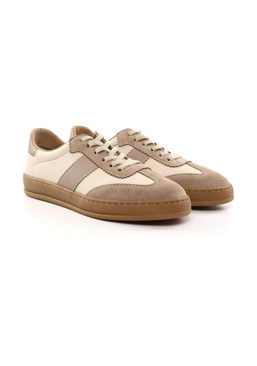 Gönderi R Bej Bağcıklı Hakiki Deri Sneaker Bej
