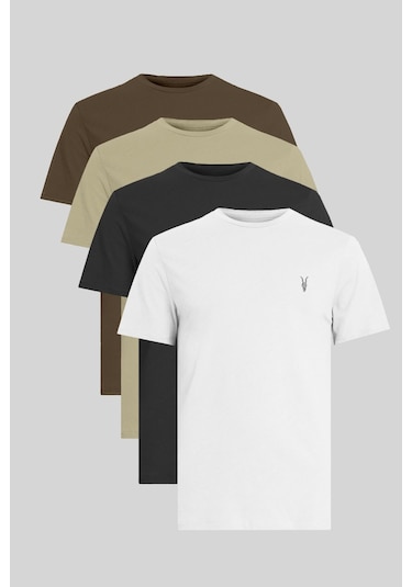 Erkek Standart-fit Bisiklet Yaka %100 Pamuk 4'lü Basic Tişört Paketi Kzk-101 Çok Renkli